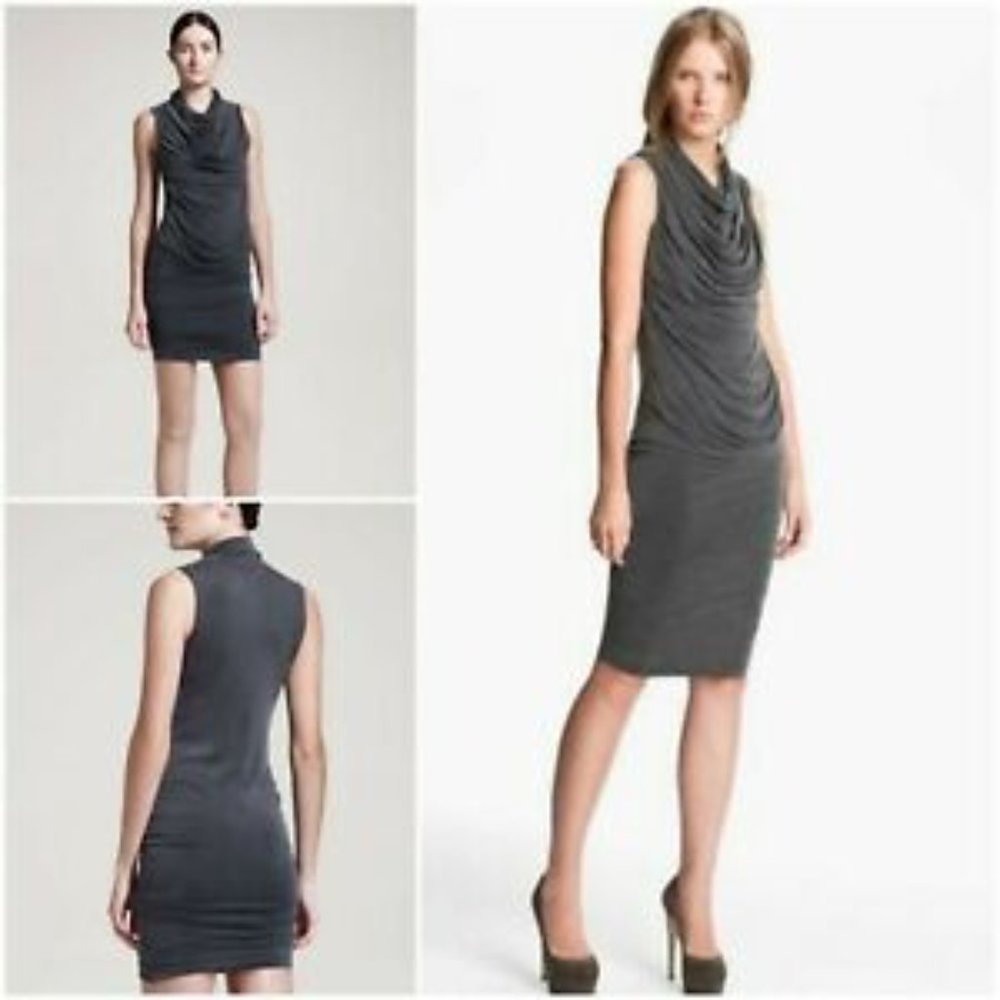 Helmut Lang / S / Gray Kinetic Jersey Cowl Neck Dress